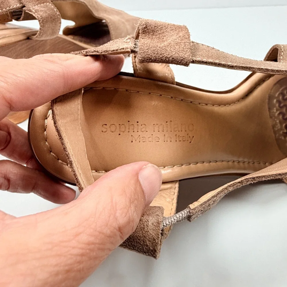 Sophia Milano Womens 40 Wedge Sandals Brown Suede Leather Made In Italy Chic
